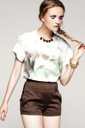 Floral Sating Top and Brown Pants