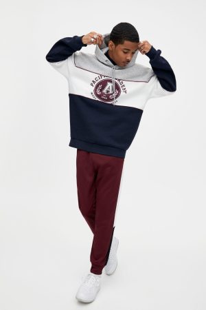 Colour Block Hoodie With Front Print