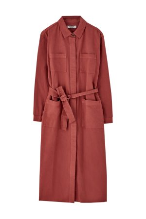 Long Denim Trench Coat With Belt