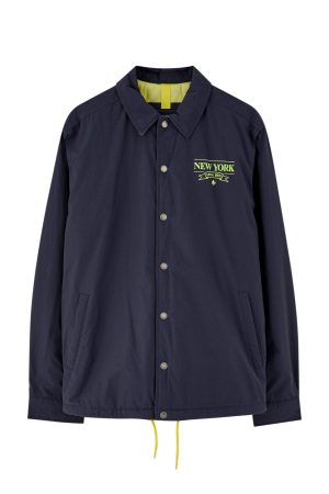 Navy blue coach jacket with neon detail
